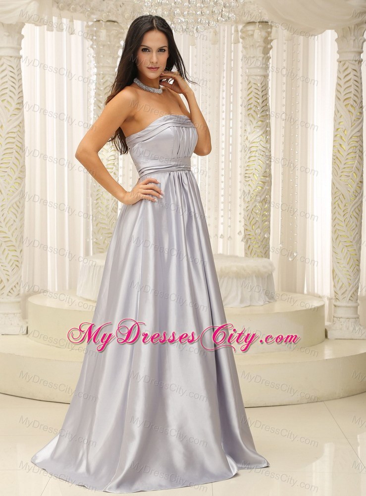 Sliver Strapless Ruched Bodice Bridesmaid Dress For Wedding