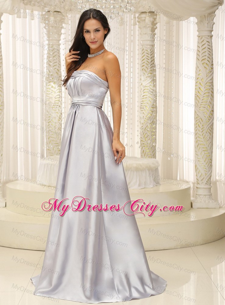 Sliver Strapless Ruched Bodice Bridesmaid Dress For Wedding