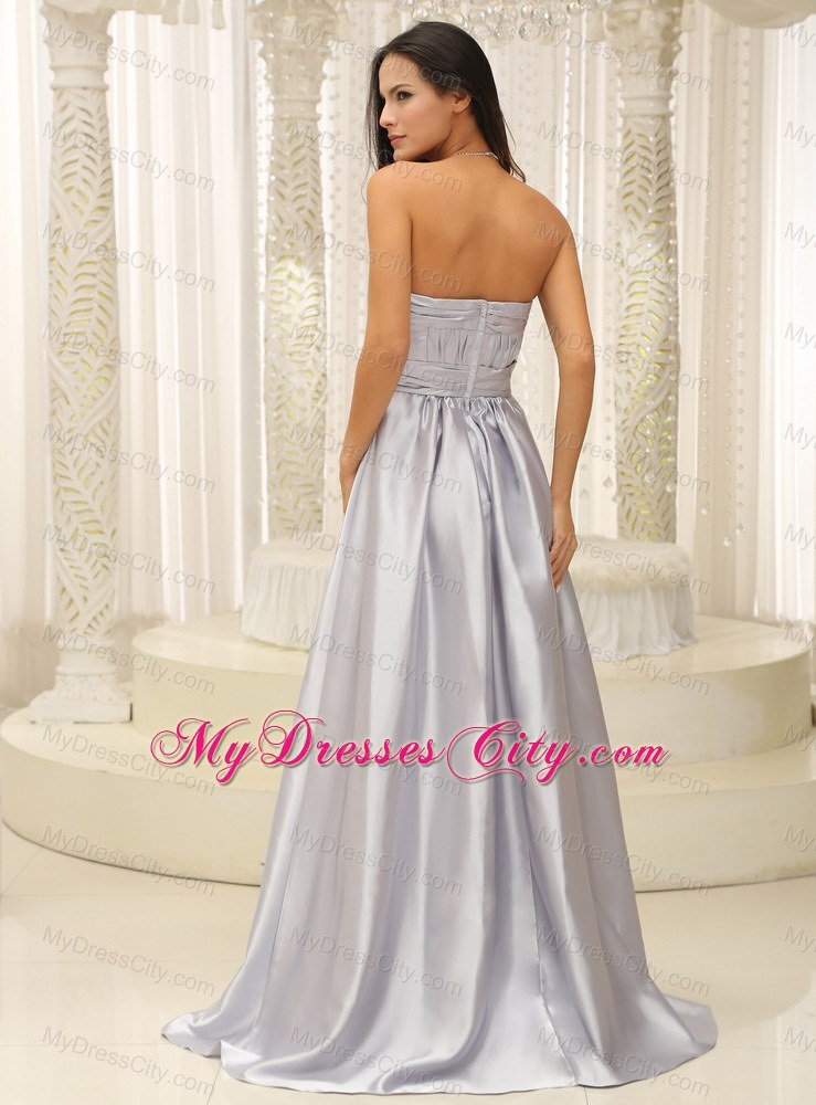 Sliver Strapless Ruched Bodice Bridesmaid Dress For Wedding