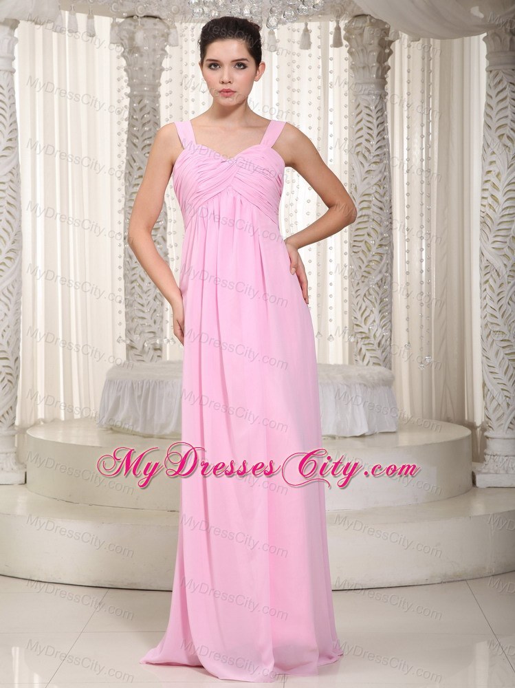 Baby Pink Empire Straps Floor-length Ruched Bridesmaid Dress