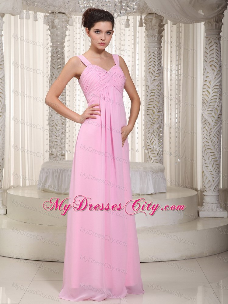 Baby Pink Empire Straps Floor-length Ruched Bridesmaid Dress