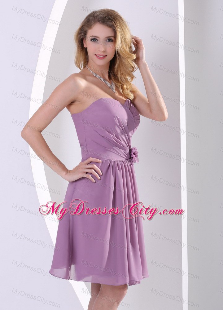 Sweetheart Hand Made Flowers and Ruched Purple Bridesmaid Dress