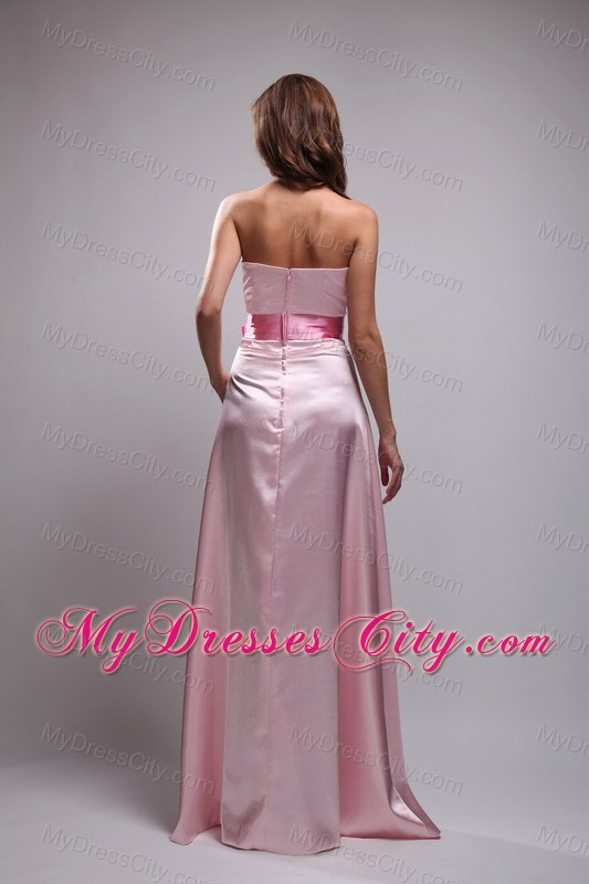 Baby Pink Empire Long Beaded and Bowknot Maid of Honor Dress