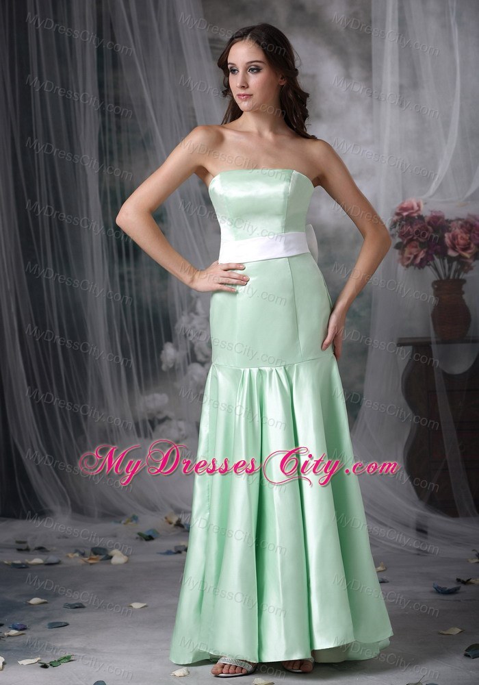 Elegant Apple Green Column Strapless Sash Maid of Honor Dress