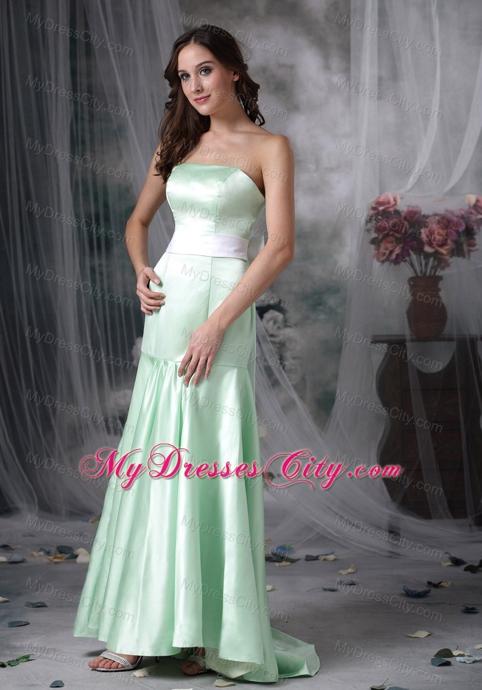 Elegant Apple Green Column Strapless Sash Maid of Honor Dress