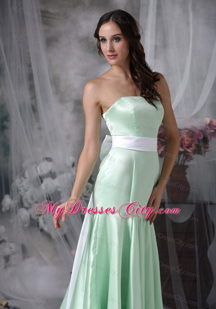 Elegant Apple Green Column Strapless Sash Maid of Honor Dress