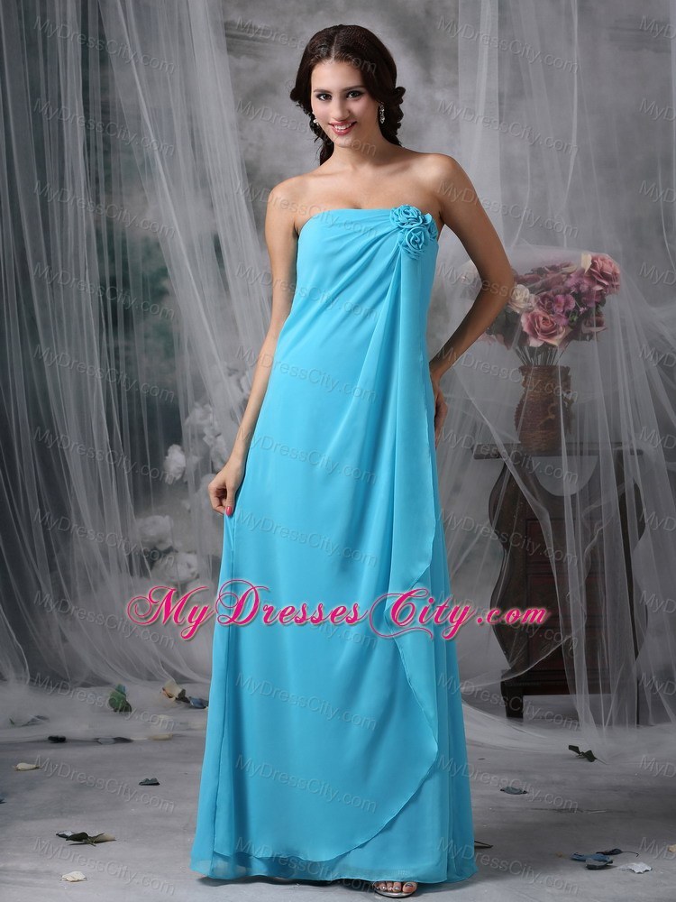 Baby Blue Empire Bridesmaid Dress with Hand Made Made Flowers