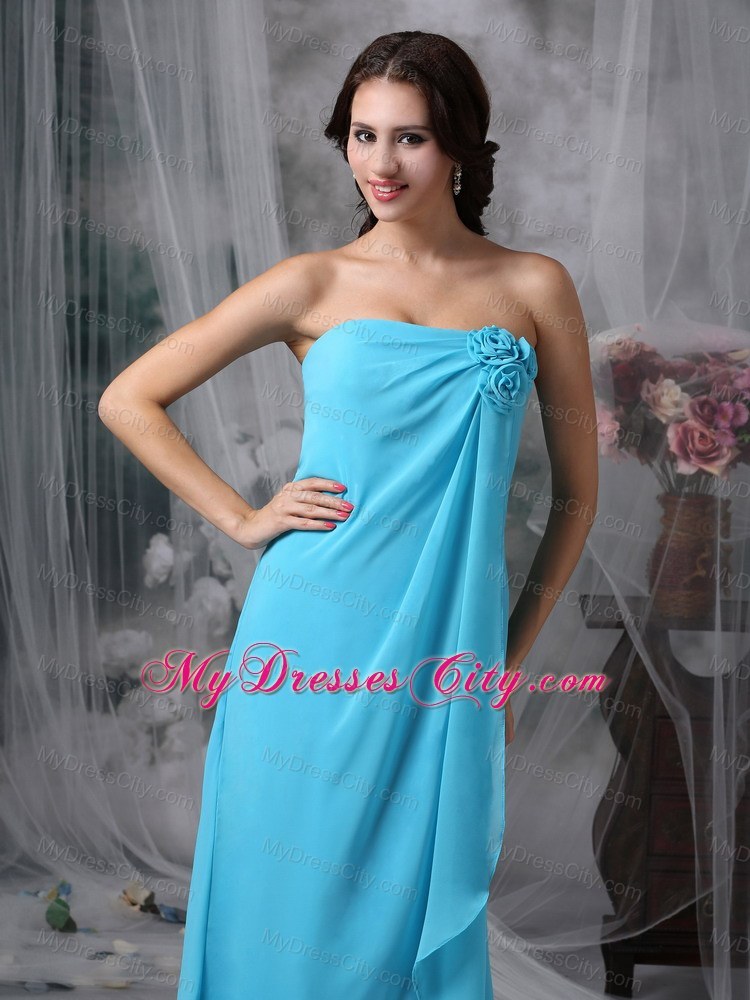 Baby Blue Empire Bridesmaid Dress with Hand Made Made Flowers