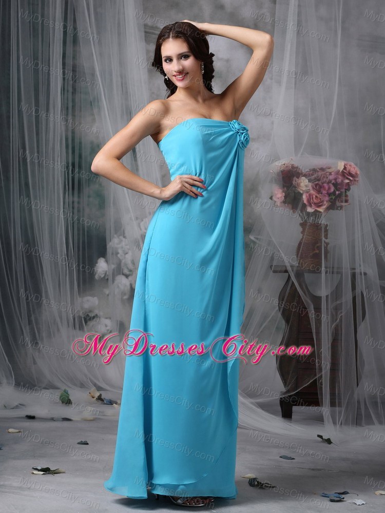 Baby Blue Empire Bridesmaid Dress with Hand Made Made Flowers