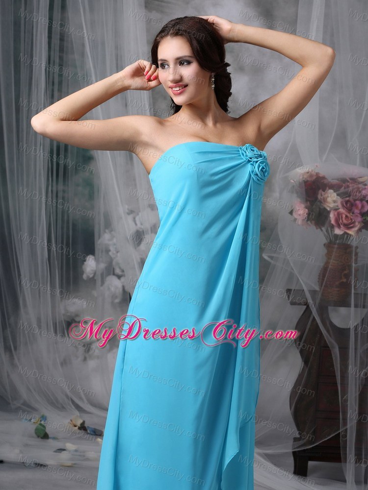 Baby Blue Empire Bridesmaid Dress with Hand Made Made Flowers