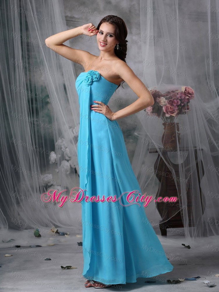 Baby Blue Empire Bridesmaid Dress with Hand Made Made Flowers