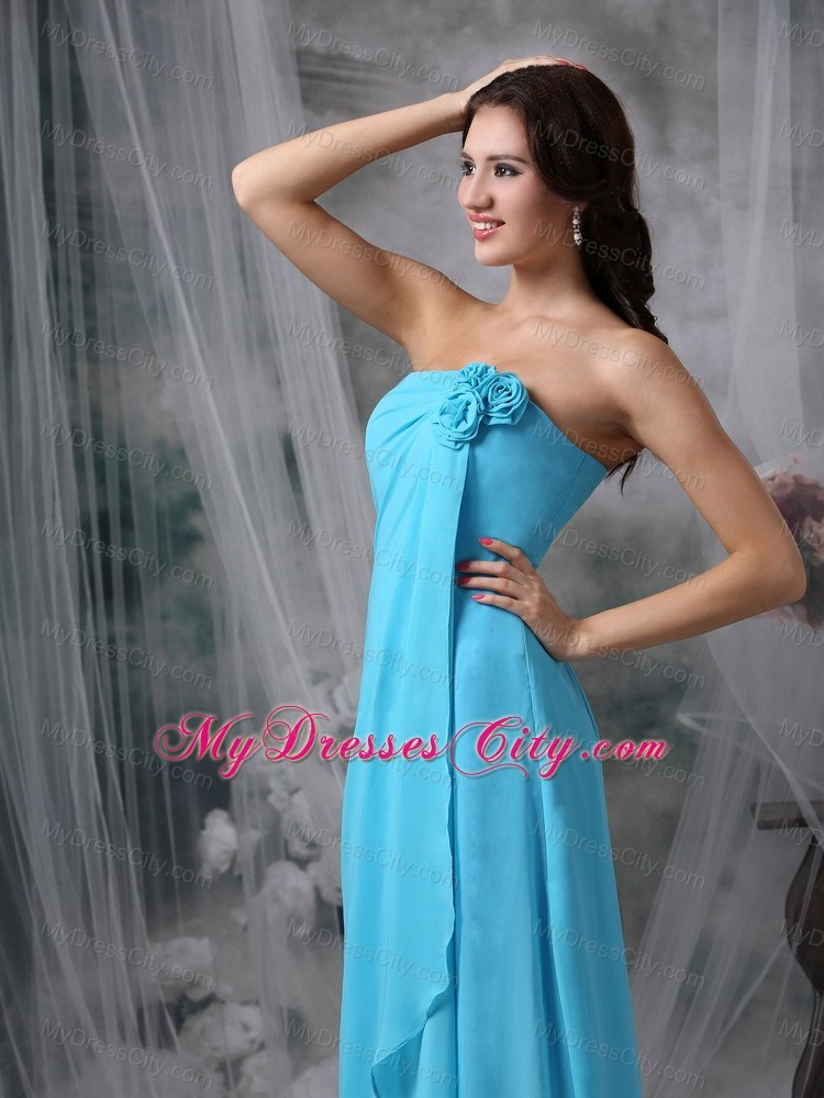 Baby Blue Empire Bridesmaid Dress with Hand Made Made Flowers