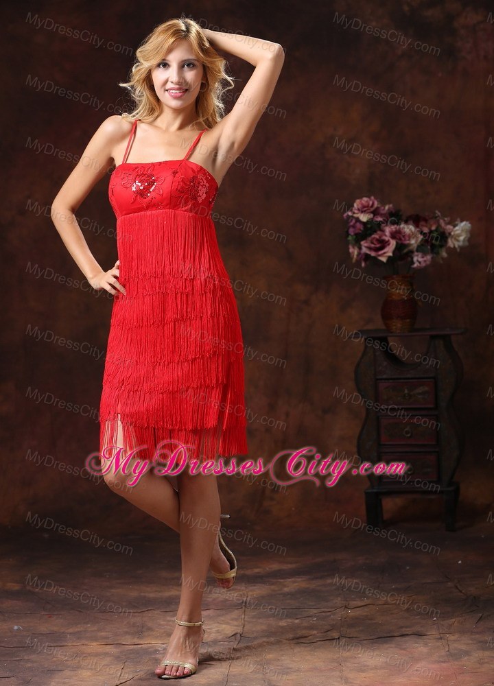 Spaghetti Straps Appliques With Sequins Tassel Junior Bridesmaid Dress