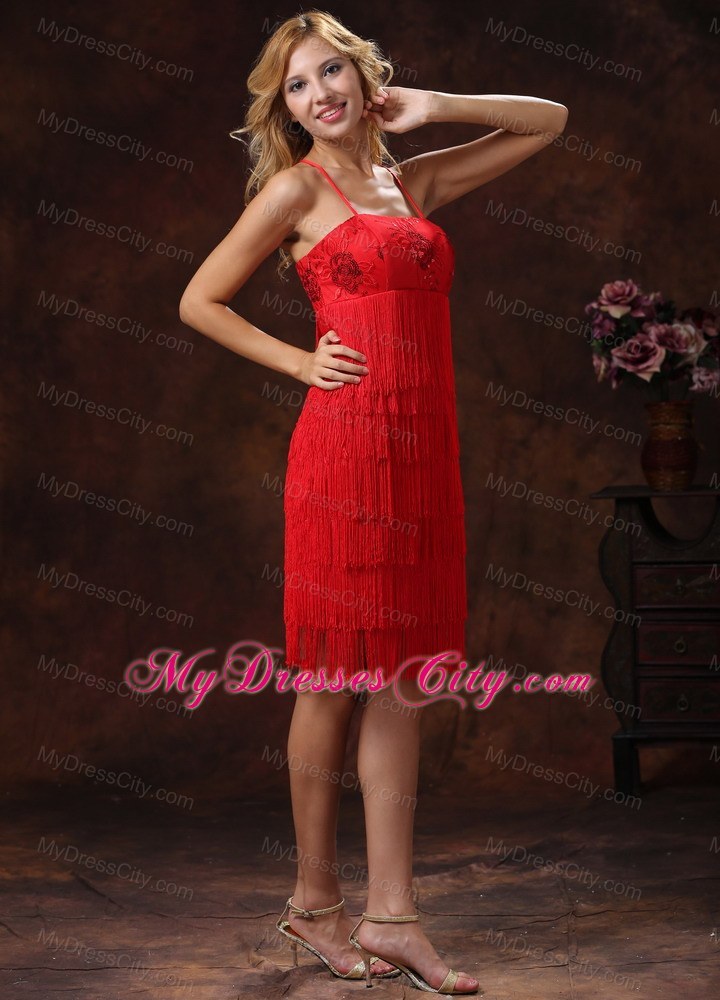 Spaghetti Straps Appliques With Sequins Tassel Junior Bridesmaid Dress