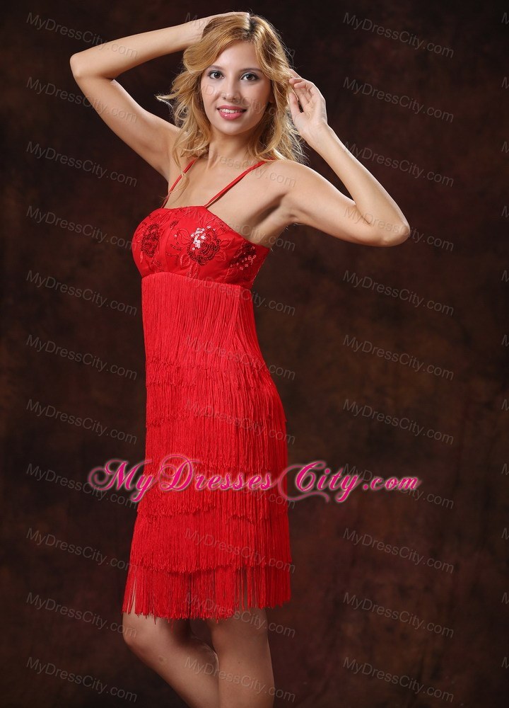 Spaghetti Straps Appliques With Sequins Tassel Junior Bridesmaid Dress