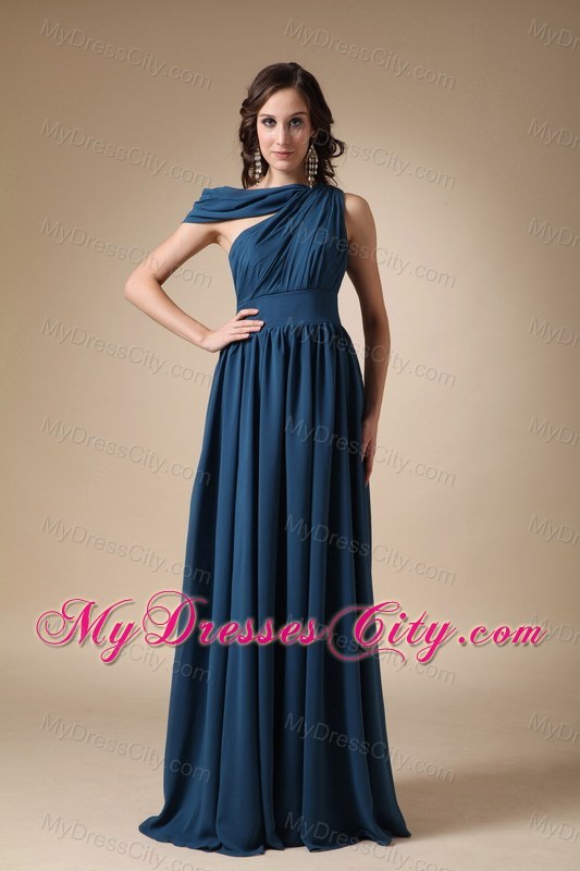 Cool Neckline Empire Ruches Chiffon Navy Blue Prom Dress for Girls