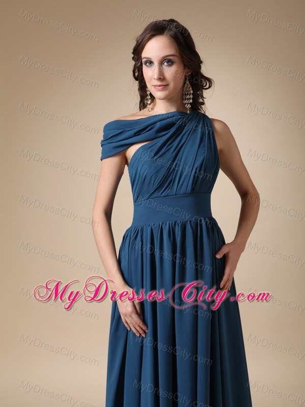 Cool Neckline Empire Ruches Chiffon Navy Blue Prom Dress for Girls