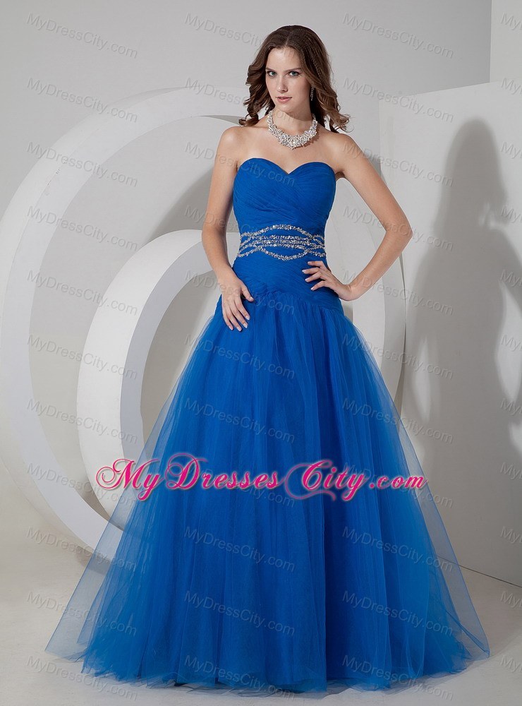 Tulle Beading and Ruches Princess Sweetheart Blue Prom Evening Dress