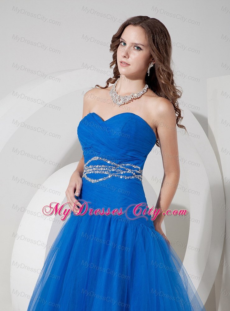 Tulle Beading and Ruches Princess Sweetheart Blue Prom Evening Dress