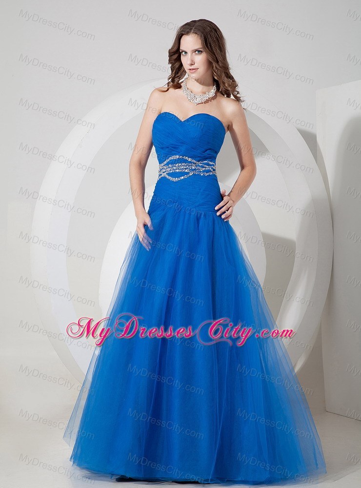 Tulle Beading and Ruches Princess Sweetheart Blue Prom Evening Dress