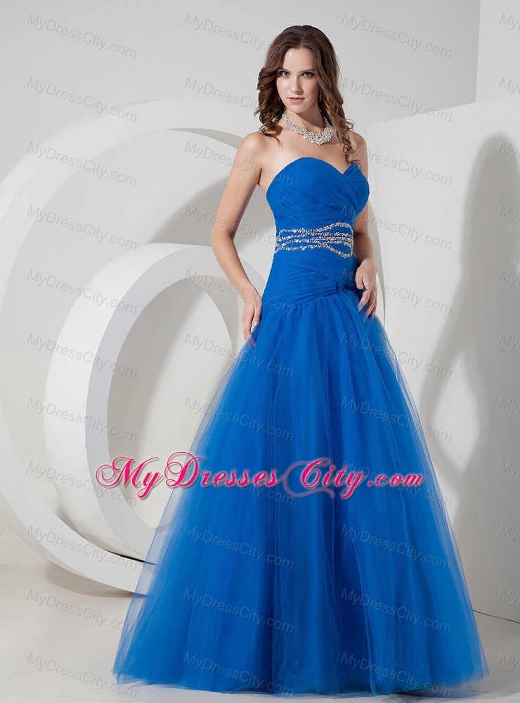 Tulle Beading and Ruches Princess Sweetheart Blue Prom Evening Dress