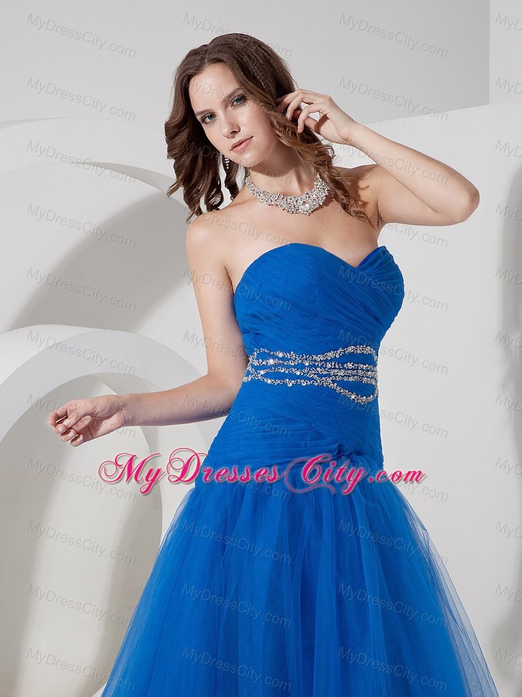 Tulle Beading and Ruches Princess Sweetheart Blue Prom Evening Dress