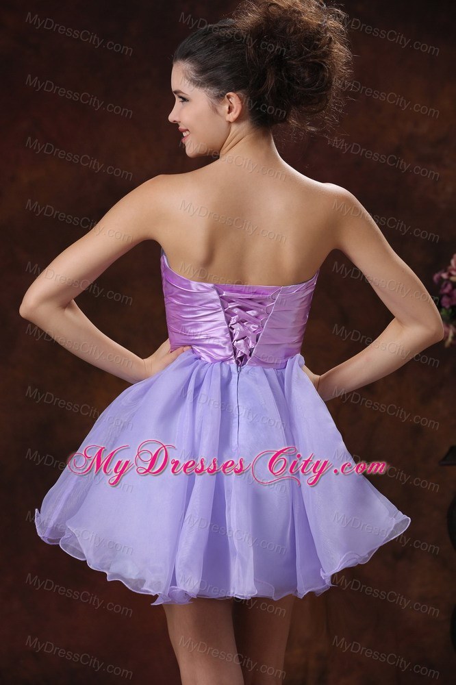 Lace-up Mini-length Beaded Decorate Organza Lilac Prom Dress