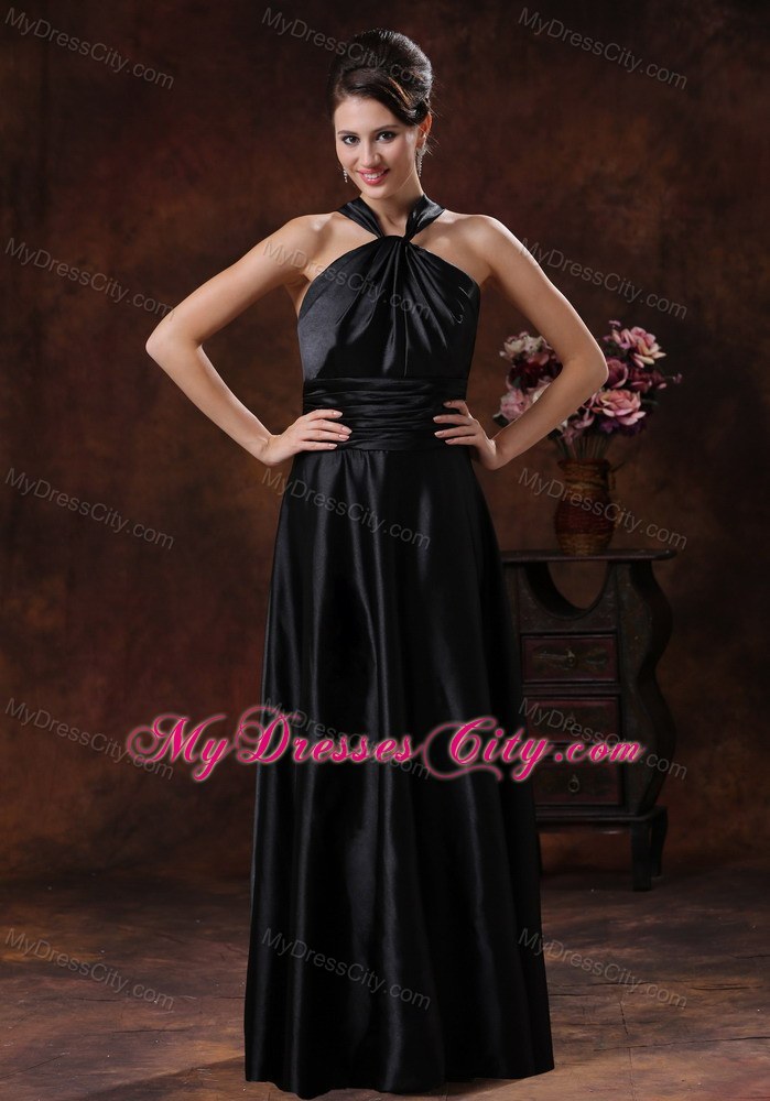 Cool Strap Neck Column Ruched Halter Black Prom Dress In 2013