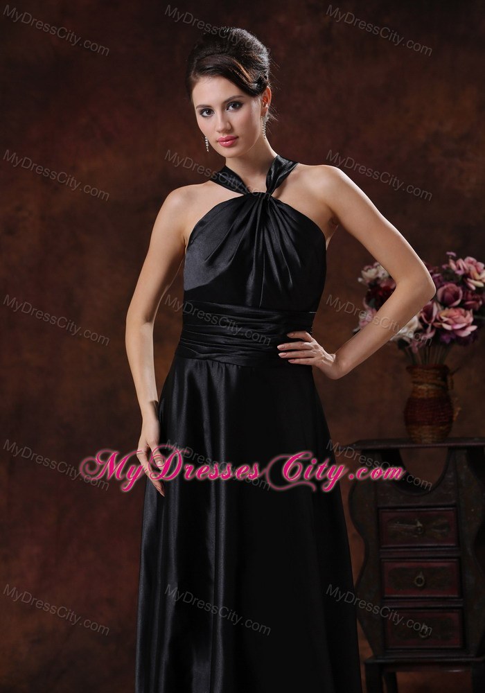 Cool Strap Neck Column Ruched Halter Black Prom Dress In 2013