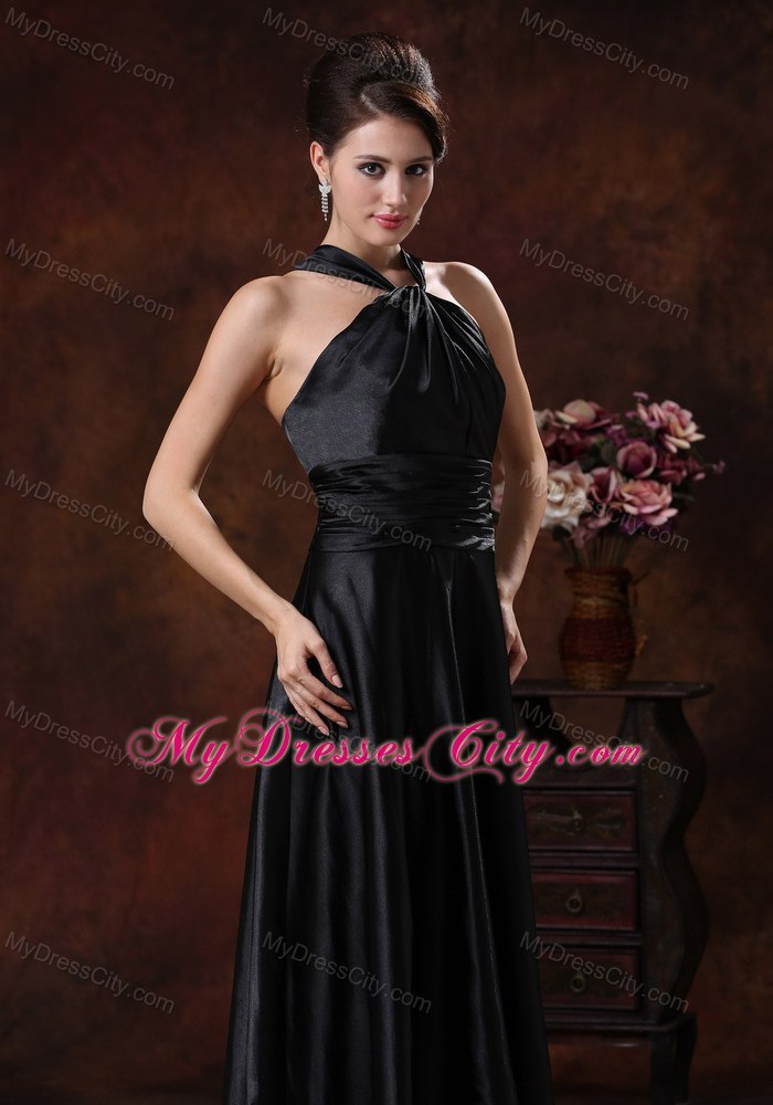 Cool Strap Neck Column Ruched Halter Black Prom Dress In 2013