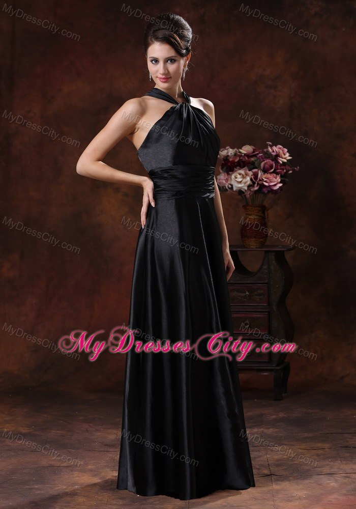 Cool Strap Neck Column Ruched Halter Black Prom Dress In 2013