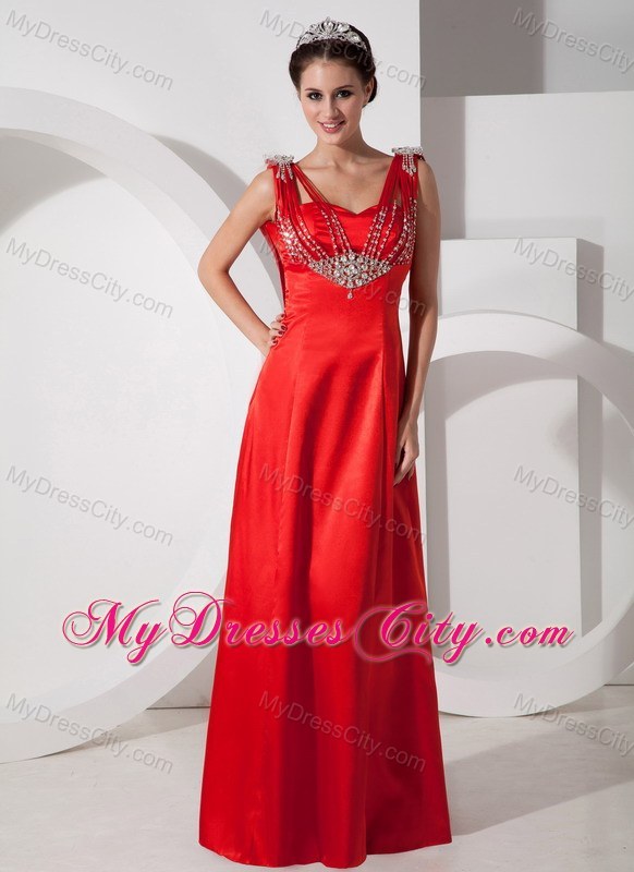 Unique Beaded Column Red Prom Evening Dress with Draped Back