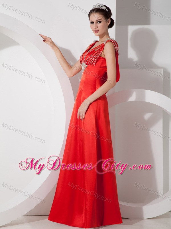 Unique Beaded Column Red Prom Evening Dress with Draped Back