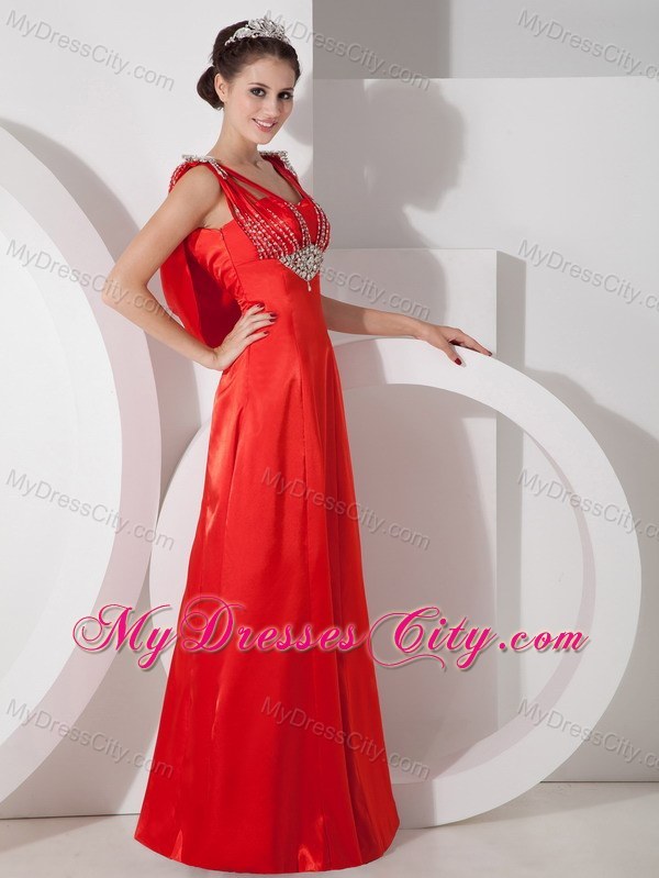 Unique Beaded Column Red Prom Evening Dress with Draped Back