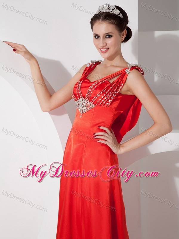 Unique Beaded Column Red Prom Evening Dress with Draped Back