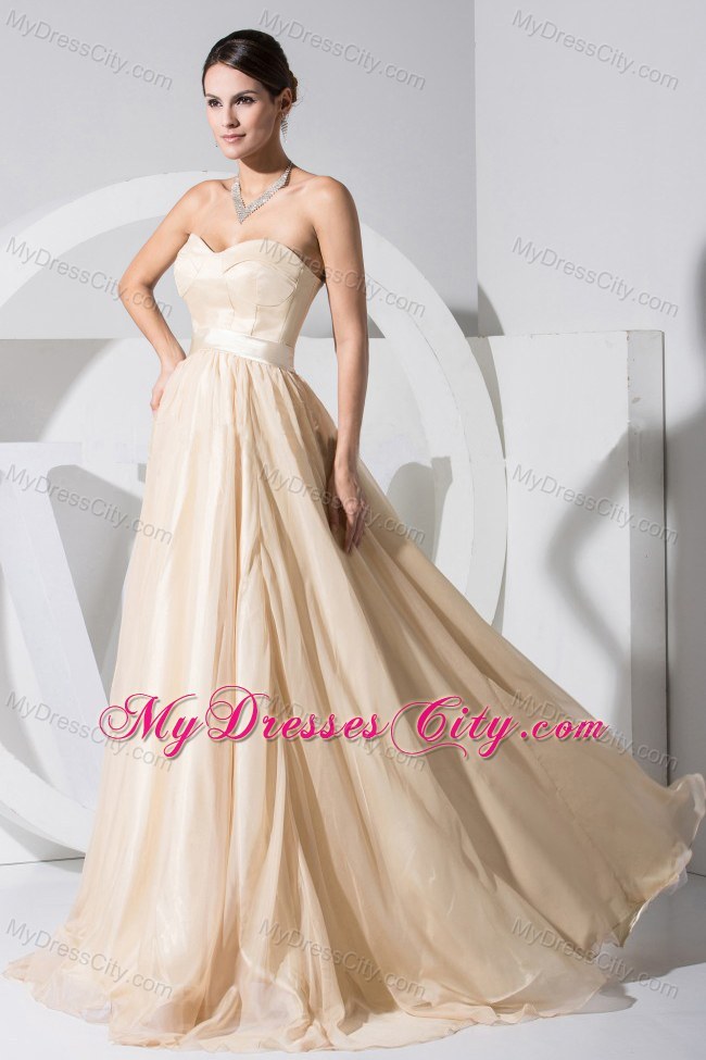 Backless Sweetheart Brush Train 2013 Champagne Prom Celebrity Dress