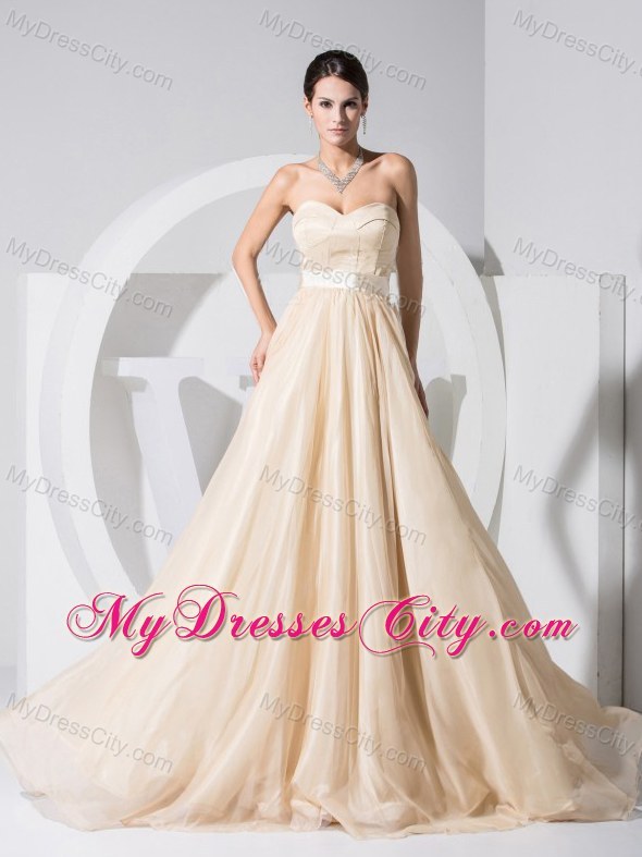 Backless Sweetheart Brush Train 2013 Champagne Prom Celebrity Dress