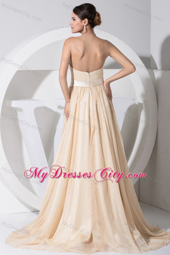 Backless Sweetheart Brush Train 2013 Champagne Prom Celebrity Dress