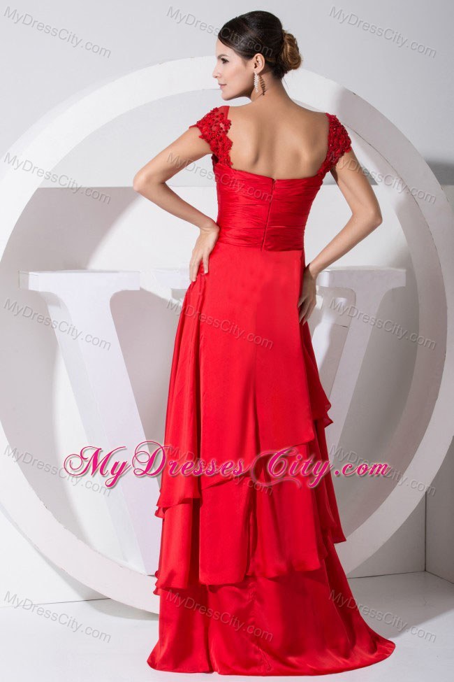 Cap Sleeves Sweetheart Ruches Brush Train Red Prom Dress For 2013