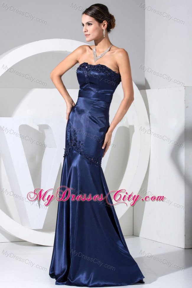 Mermaid Strapless Appliques With Beading Navy Prom Evening Dress