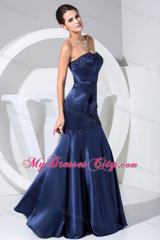 Mermaid Strapless Appliques With Beading Navy Prom Evening Dress