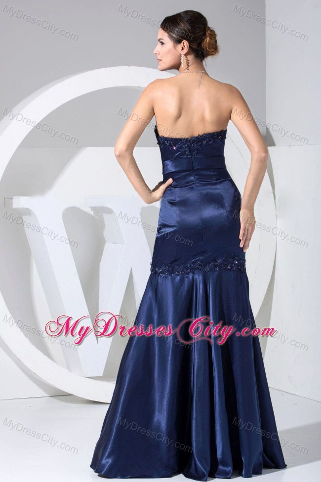 Mermaid Strapless Appliques With Beading Navy Prom Evening Dress