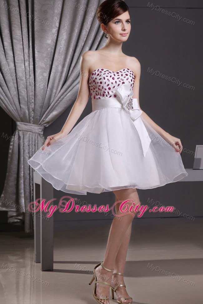 Organza A-line Strapless Beaded Decorate Short 2013 Prom Dress