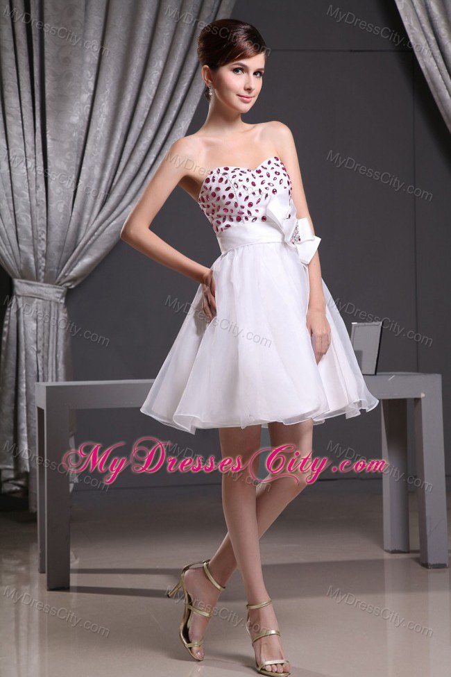 Organza A-line Strapless Beaded Decorate Short 2013 Prom Dress