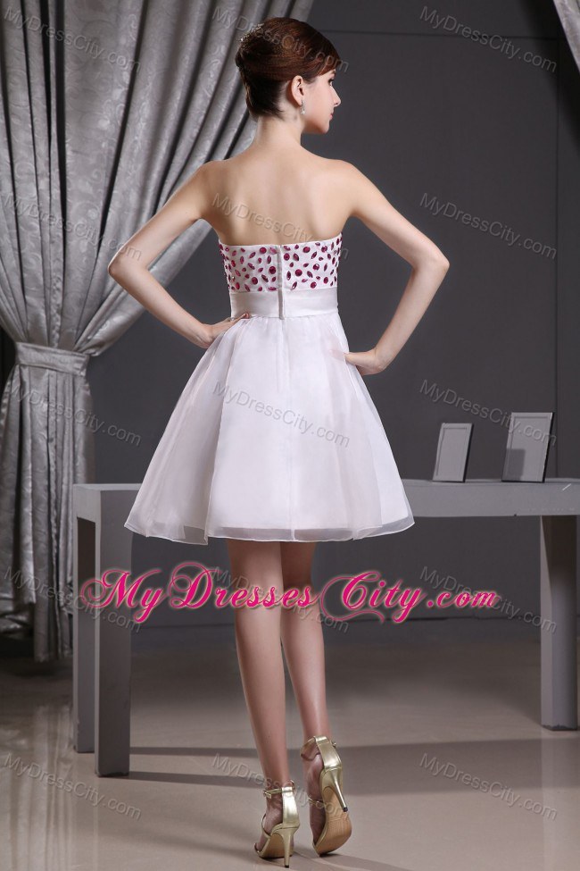 Organza A-line Strapless Beaded Decorate Short 2013 Prom Dress