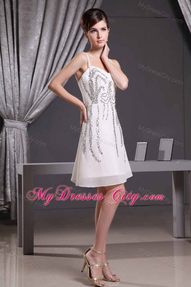 Straps Beading Mini-length Chiffon Ivory Junior Prom Dress