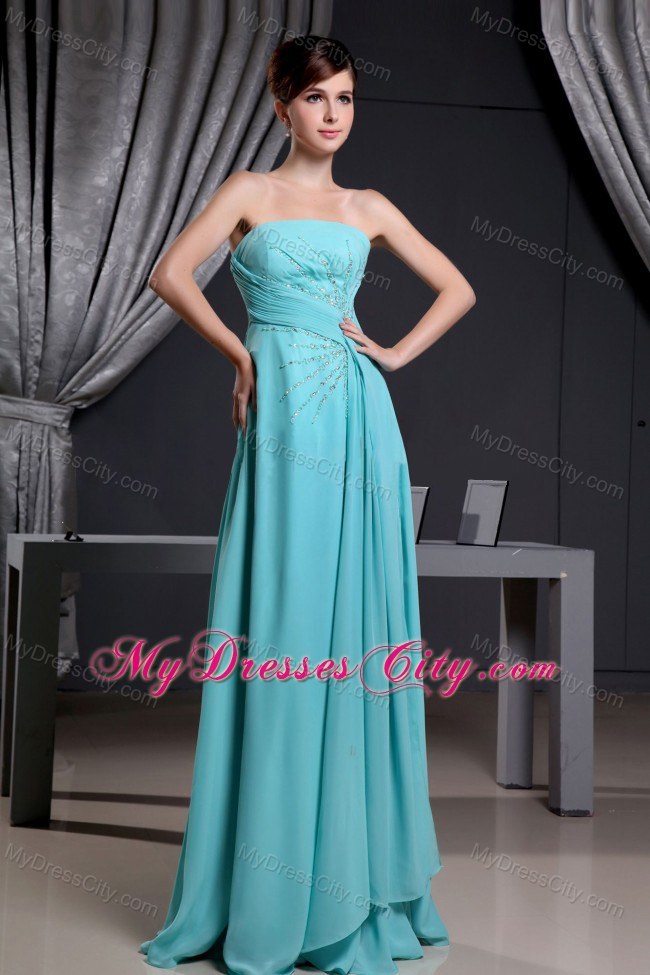 Beading Strapless Zipper Back Brush Train Chiffon Dress for Prom