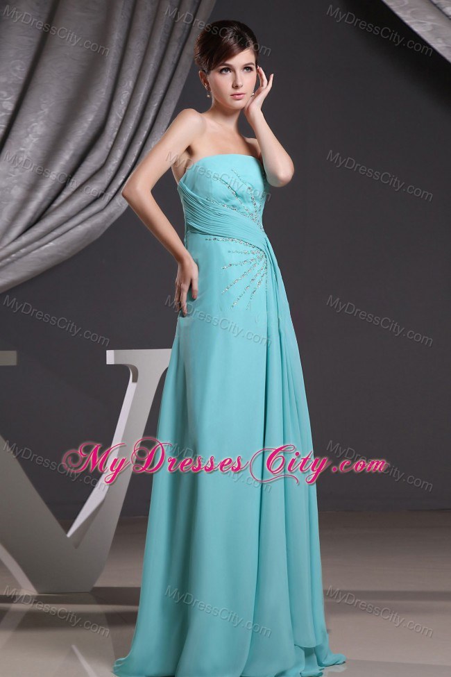 Beading Strapless Zipper Back Brush Train Chiffon Dress for Prom