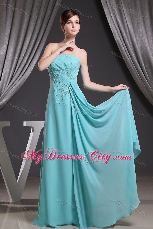 Beading Strapless Zipper Back Brush Train Chiffon Dress for Prom