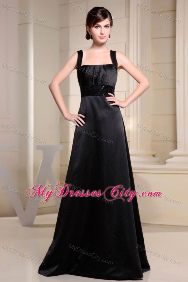 Hot Sale Square Long Black Formal Prom Dress With Belt